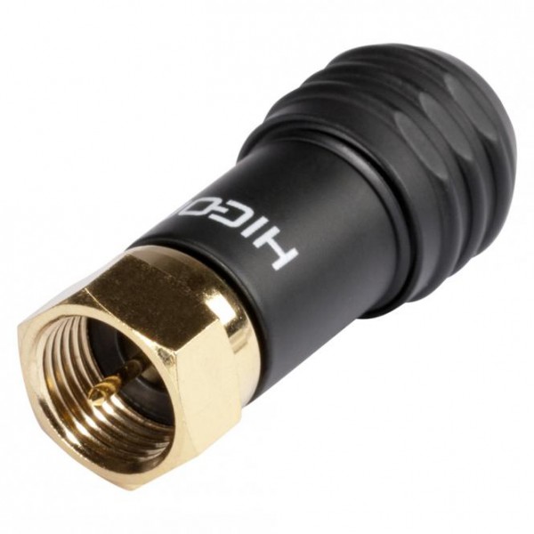 HICON F-Stecker, 2-pol , Metall-, Schraubkontakt-Kabelstecker, vergoldete(r) Kontakt(e), gerade, sch