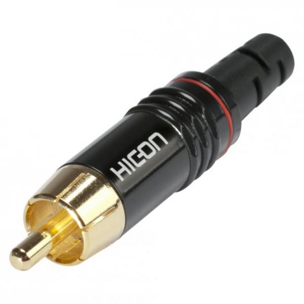 HICON Cinch (RCA), 2-pol , Metall-, Löttechnik-Kabelstecker, vergoldete(r) Kontakt(e), gerade, rot